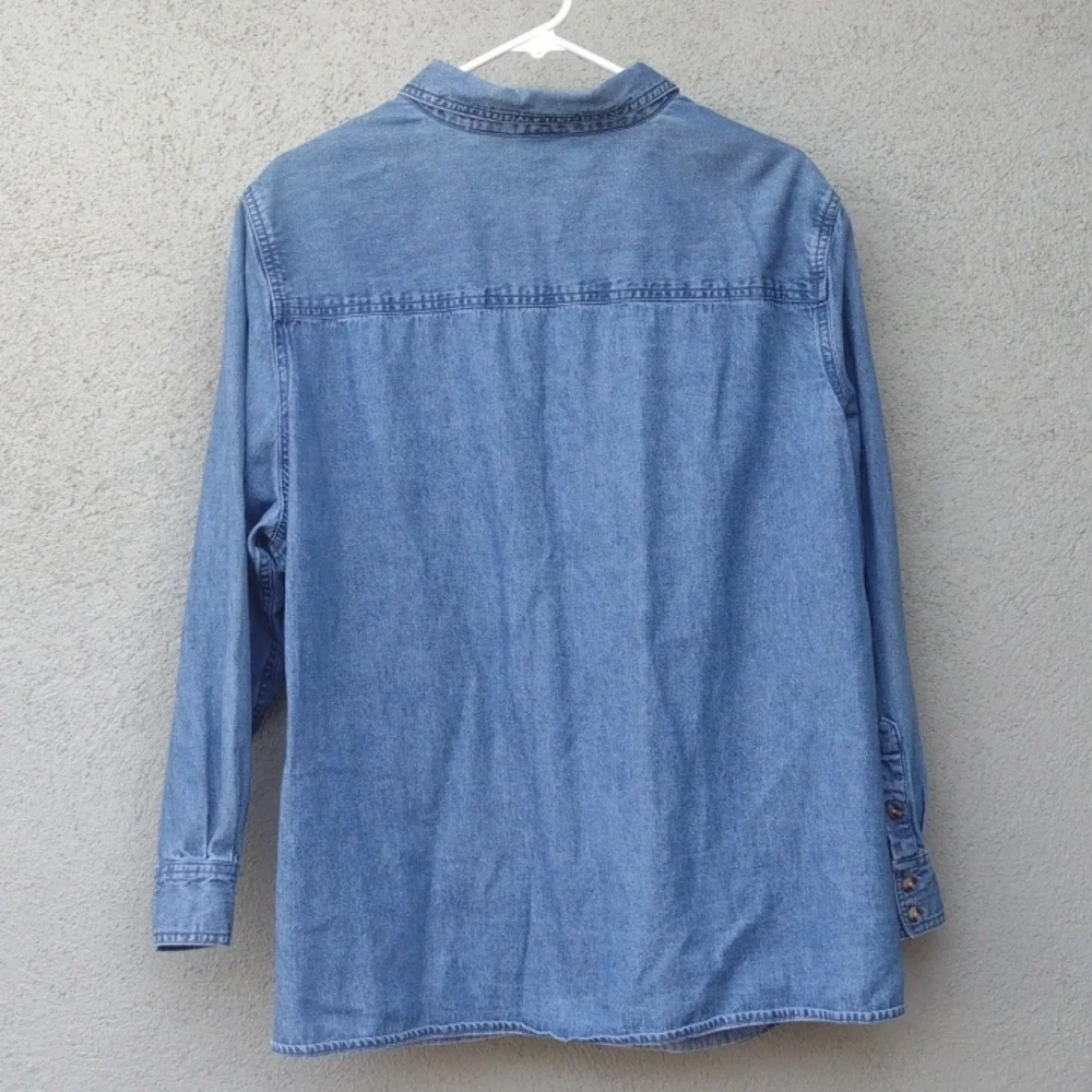 Holiday Editions Blue Chambray Christmas Snowmen Felt Applique Shirt Women's 2X - Picture 2 of 9